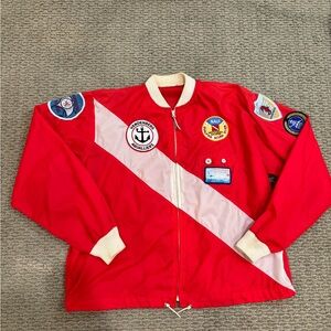 Red Nautical Jacket with Patches Maine Guide